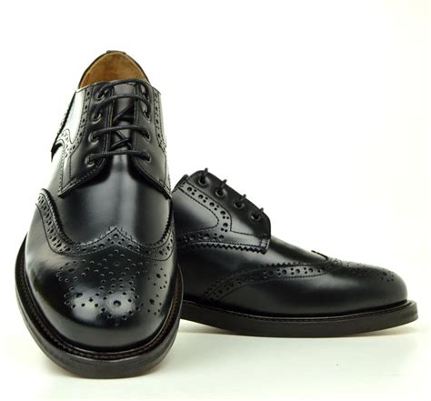 Black Leather Brogue Shoes .